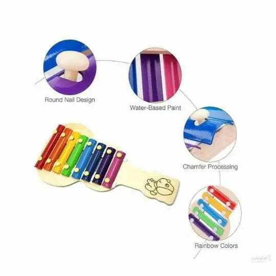 Handicraft Gitar Xylophone for Kids, Wooden Xylophone Toy with 8 Knocks Child Safe Mallets for Educational & Preschool Learning Music Enligh