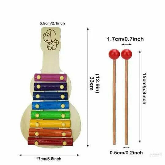 Handicraft Gitar Xylophone for Kids, Wooden Xylophone Toy with 8 Knocks Child Safe Mallets for Educational & Preschool Learning Music Enligh