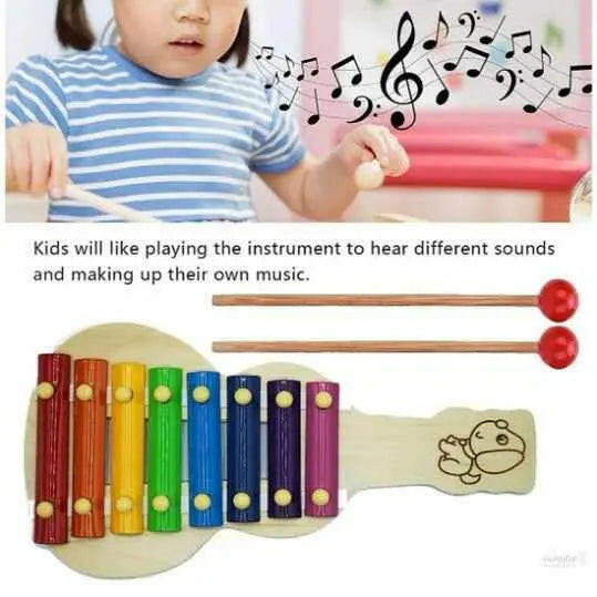 Handicraft Gitar Xylophone for Kids, Wooden Xylophone Toy with 8 Knocks Child Safe Mallets for Educational & Preschool Learning Music Enligh