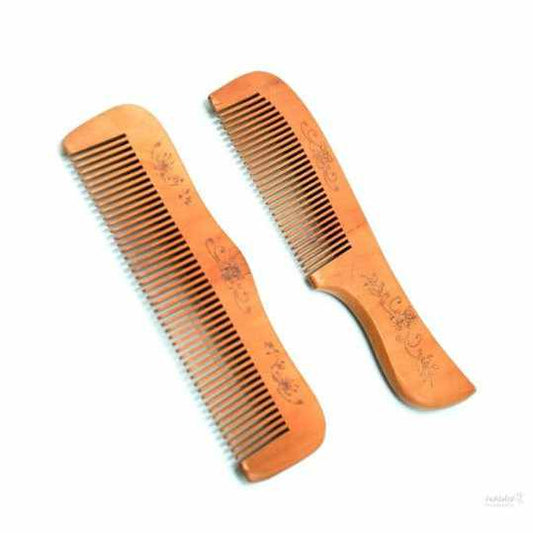 Handicraft Handmade Sandal Wood Broad Tooth Anti-Dandruff Comb Set of 2 For Beard Styling Hair Styling for Men and Woman