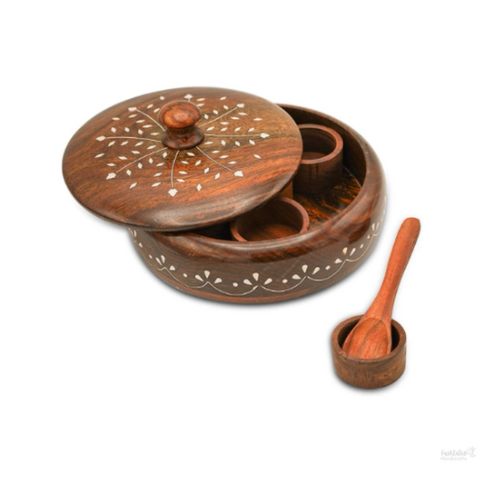 Handicraft Premium Pakka Sheesham Wood Masala Box | Spice Box Crafted by Saharanpur Artisans - 8 inch