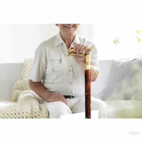 Handicraft Premium Unisex Surgical Walking Stick Portable & Foldable Pakka Sheesham Wood Walking Stick with Brass Handle - Eagle Design -36