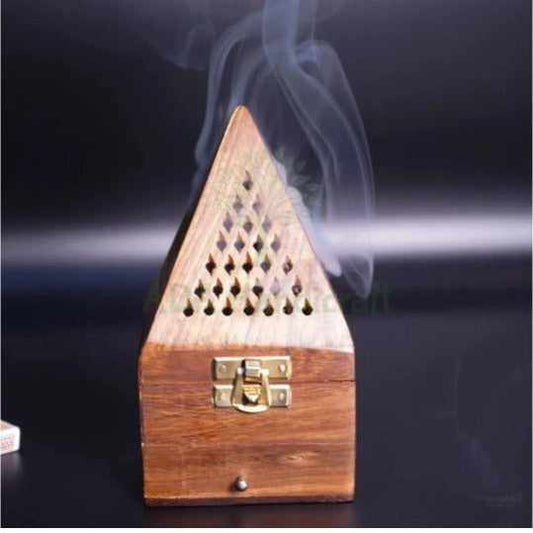 Handicraft Sheesham Wooden Incense Box Holder/Dhoop Stand Ash Catcher Handmade Fragrance Wooden Holder - Medium (8.5 x 8.5 x 16cm)(Conical)