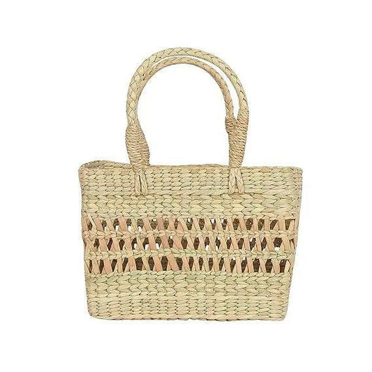 Fashtales handicrafts Handmade Designer Chic Dry Grass Bag | Jute Handbag | Carry Tote Bag for Women | Small Shopping bag | storage baskets (Small Rectangular (21 * 9 * 18))