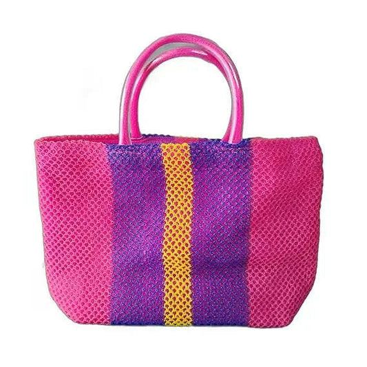 Fashtales handicrafts Handmade Red and White Wire Koodai - Multi Color Border Grocery Basket - Useful in Carrying Vegetables, Fruits, Groceries & All Household Items