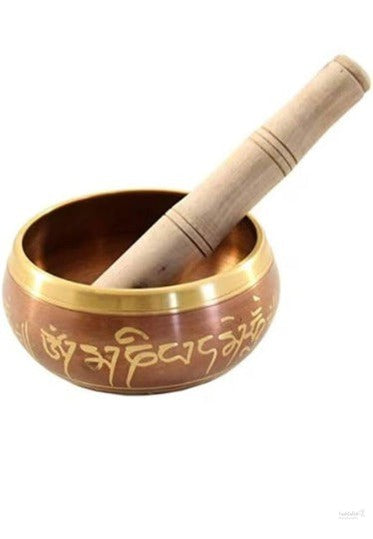 Handmade brass tibetan buddhist prayer instrument with striker stick, om bell, om bowl, meditation bowl, music therapy (multicolor, 4 Inch)