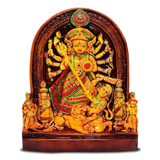 Fashtales Handmade Handpainted Maa Durga Idol|Maa Durga Murti|Durga Maa Murti|Goddess Durga Idol|Durga Mata Murti|Sherawali Mata Murti For Pooja,Festive Decor,Auspicious Gifting,Multicolor