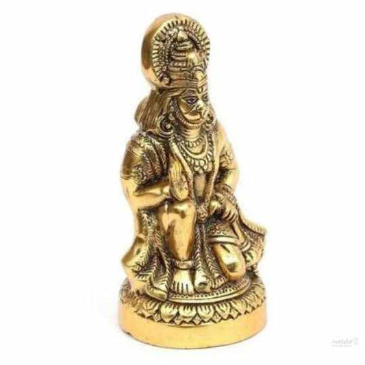 Hanuman ji/bajrangbali idol statue for home, office, temple, decorative showpiece - 15cm (metal,gold) handmade