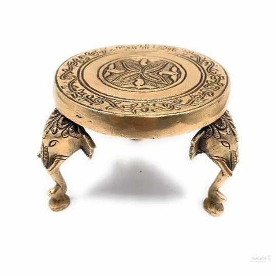 Indian Arts Brass Pooja Table | Brass Chowki | Pooja Aasan | Brass Poja Chowki | Chowki (Brass, 9CM)