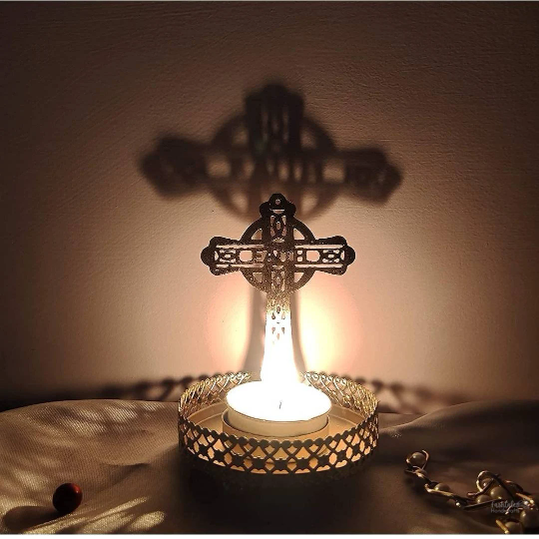 Jesus Cross Shadow Tealight Candle Holders (Pack of 2)