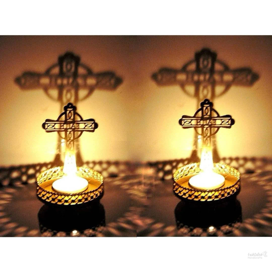 Jesus Cross Shadow Tealight Candle Holders (Pack of 2)