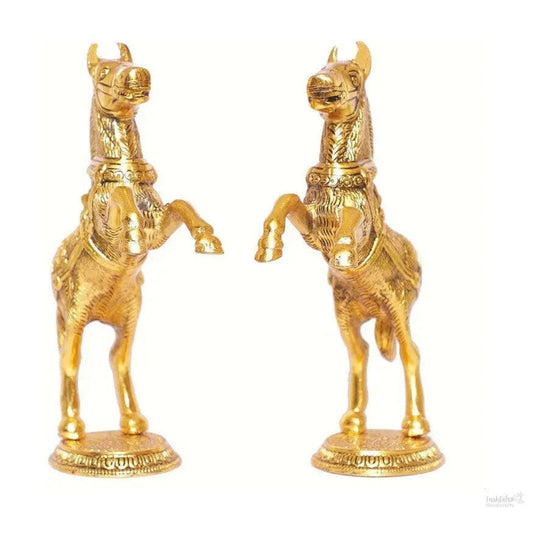 Fashtales handicrafts Jumping Horse Set Metal Statue For Wealth,Income,Shining And Bright Future&Table Top Figurine For Living Room,Office,Bedroom,Decorative,Feng Shui&Vanstu,Animal Showpiece Figurines...,Gold