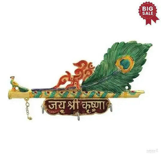 Key holder krishna flute with Mor pankhi design for Home, office, gifting purpose, wall hanging.