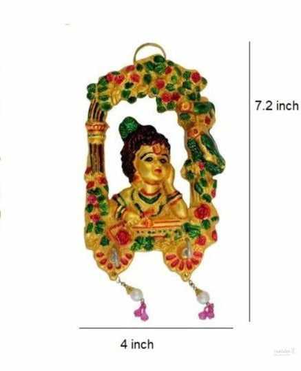Laddu gopal door wall hanging with key holder for home, office, temple, room decor (2 hooks, multicolour) handmade