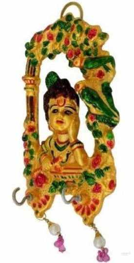 Laddu gopal door wall hanging with key holder for home, office, temple, room decor (2 hooks, multicolour) handmade