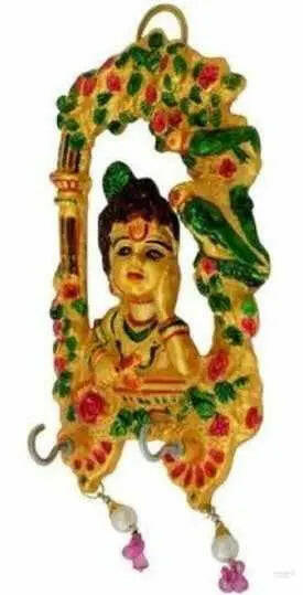 Laddu gopal door wall hanging with key holder for home, office, temple, room decor (2 hooks, multicolour) handmade