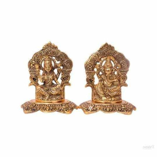 Laxmi ganesh statue for home, office, temple, gifting purpose, decorative showpiece- 14.5cm (metal,gold) handmade