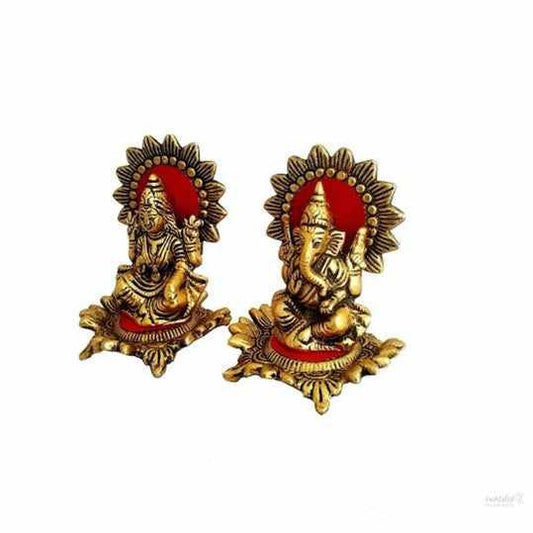 Laxmi ganesh statue for home, office, temple, gifting purpose, decorative showpiece- 9cm (metal,gold) handmade