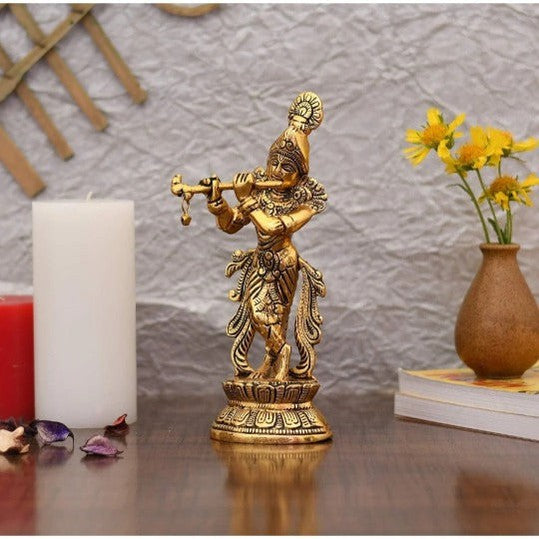 Lord Krishna Metal Statue,Krishna Murti Playing Flute for Temple Pooja,Decor Your Home,Office, Gift,Showpiece, Religious Idol