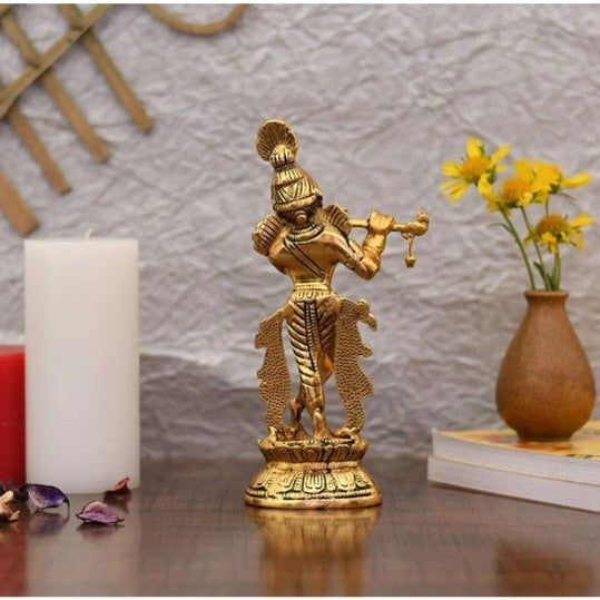 Lord Krishna Metal Statue,Krishna Murti Playing Flute for Temple Pooja,Decor Your Home,Office, Gift,Showpiece, Religious Idol