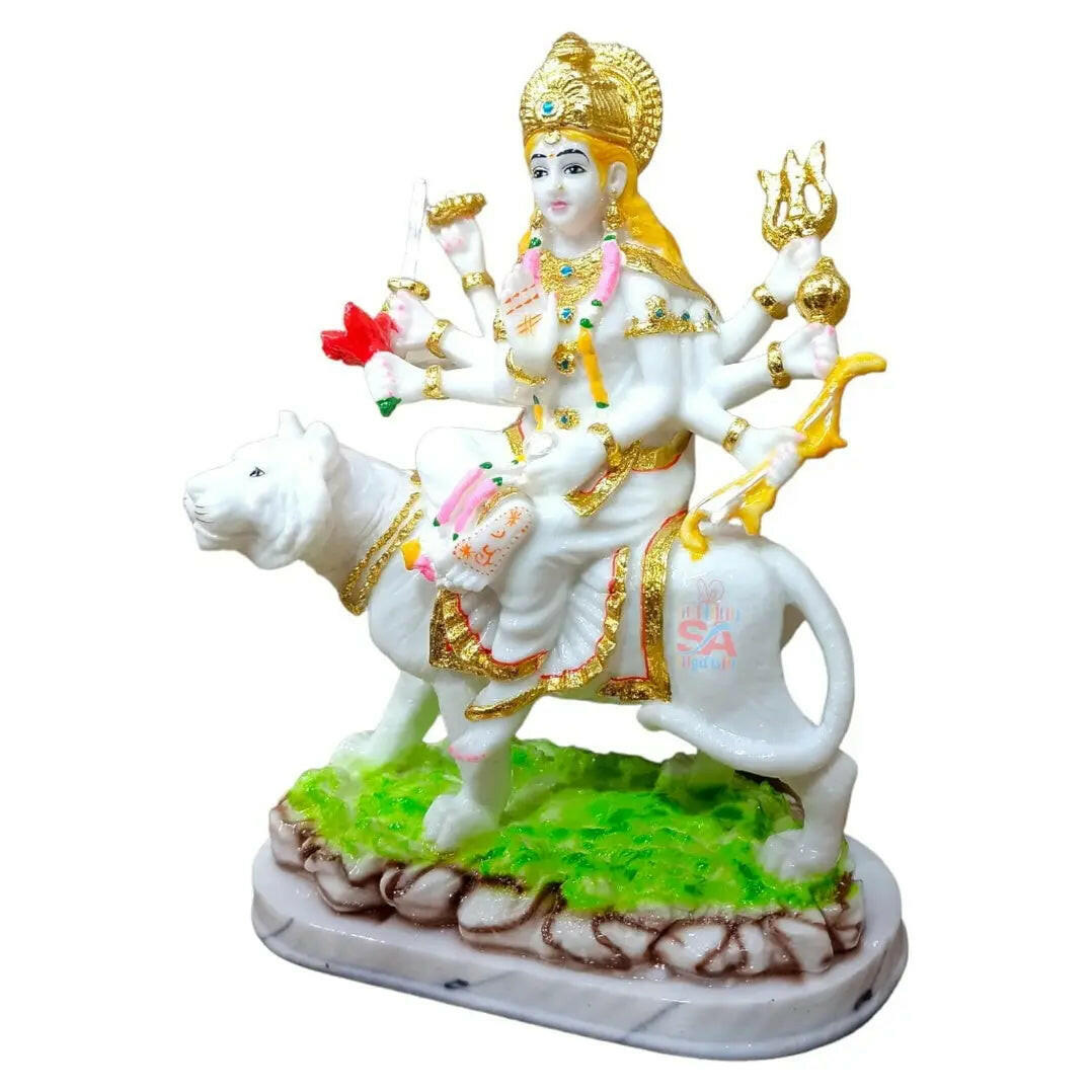Fashtales Handicrafts Marble Dust Ambe Maa Idol Statue/Murti for Home Décor Gift Piece and Puja |SheraWala MATA Rani ki murti Statue Idol Multicolor, 1 Piece (6 x 4 x 8.5 in)