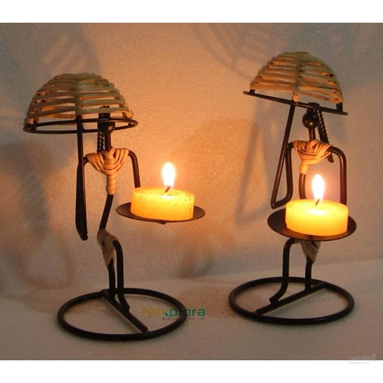 Metal Decorative Umbrella Ladies Tealight Candle Holders Candle Stand Pack of 2