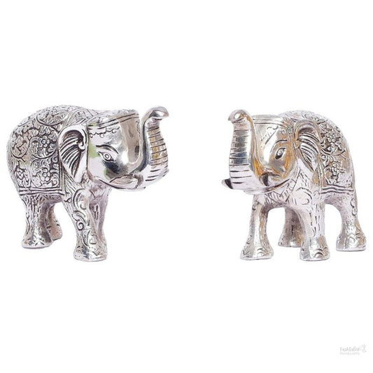 Metal Elephant Polish Set for Showpiece Enhance Your Home, Office, Table Decorative (Silver, Medium) - 2 Pieces