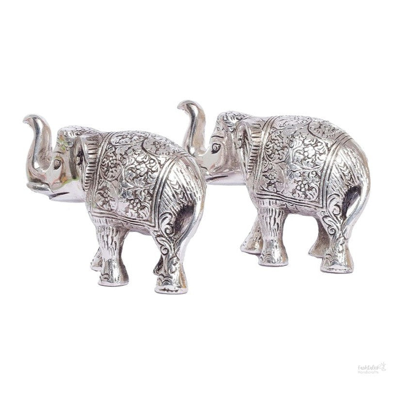 Metal Elephant Polish Set for Showpiece Enhance Your Home, Office, Table Decorative (Silver, Medium) - 2 Pieces