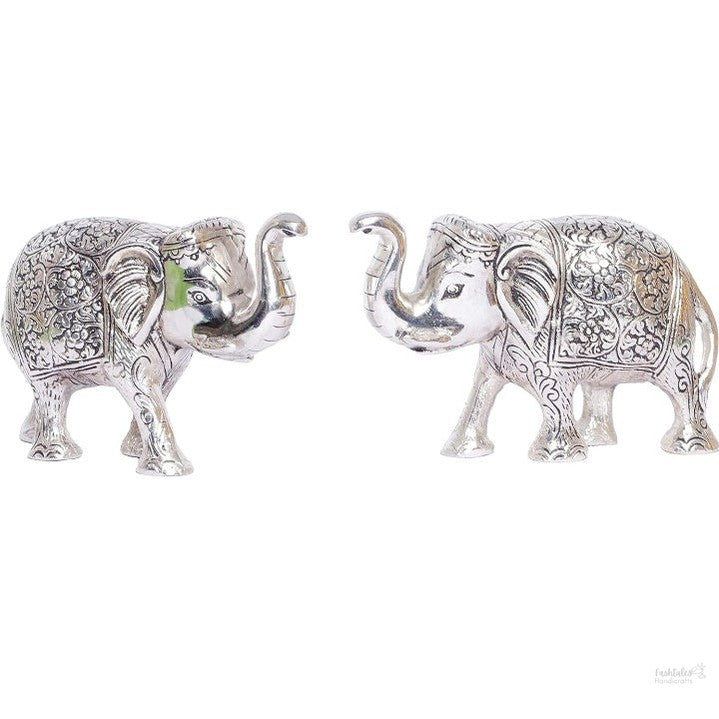 Metal Elephant Polish Set for Showpiece Enhance Your Home, Office, Table Decorative (Silver, Medium) - 2 Pieces