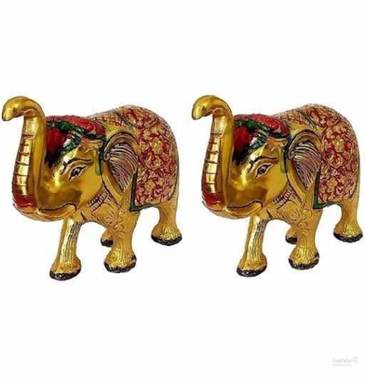 Metal Elephant Statue (Metal and Multicolour)- Decorative Showpiece- 4 inch