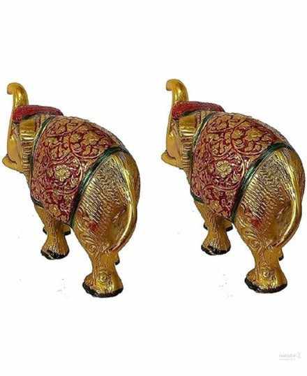 Metal Elephant Statue (Metal and Multicolour)- Decorative Showpiece- 4 inch