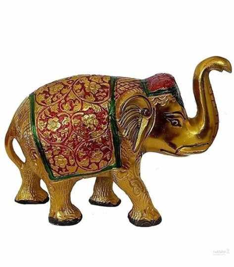 Metal Elephant Statue (Metal and Multicolour)- Decorative Showpiece- 4 inch