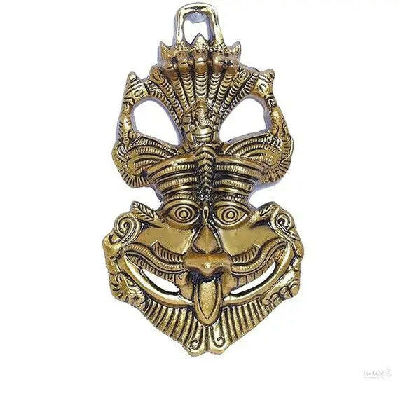 Fashtales handicrafts Metal Feng Shui Vastu Showpiece Nazar Battu with Naag Ganesha Suraksha Kawach Mask for Evil Eye Protection for Home, Office Wall & Door Hanging (Gold, Medium)