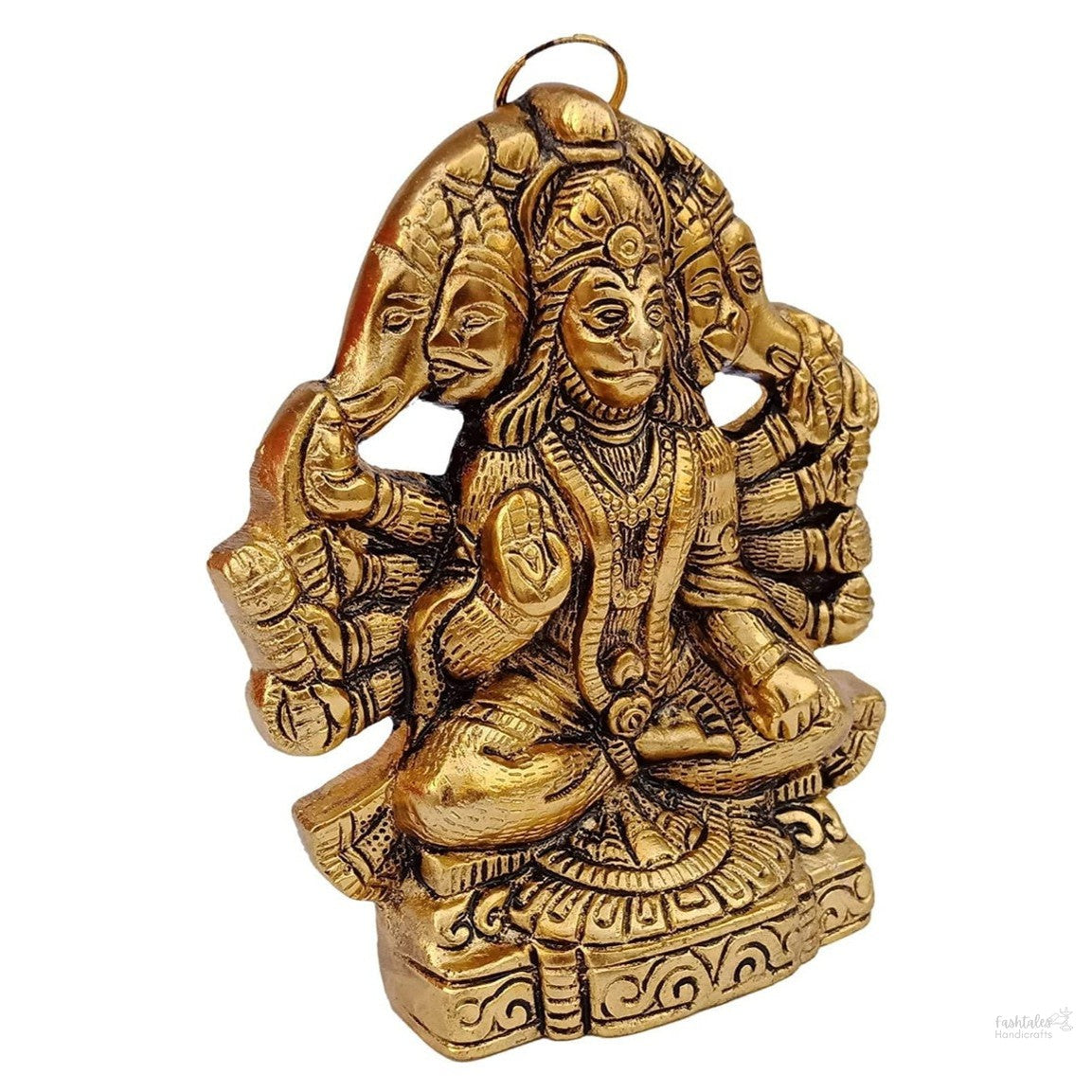 Metal Panchmukhi Hanuman ji Murti Bajrangbali Idol Door Entrance Statue for Home Decor Gifting Protection from Evil Eye Decorative Showpiece - 16 cm (Metal, Gold)