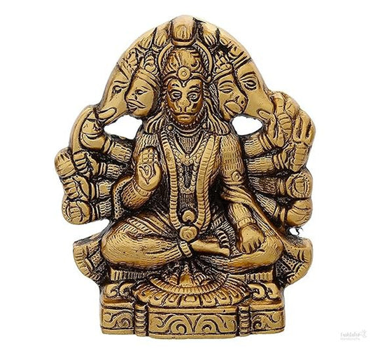 Metal Panchmukhi Hanuman ji Murti Bajrangbali Idol Door Entrance Statue for Home Decor Gifting Protection from Evil Eye Decorative Showpiece - 16 cm (Metal, Gold)