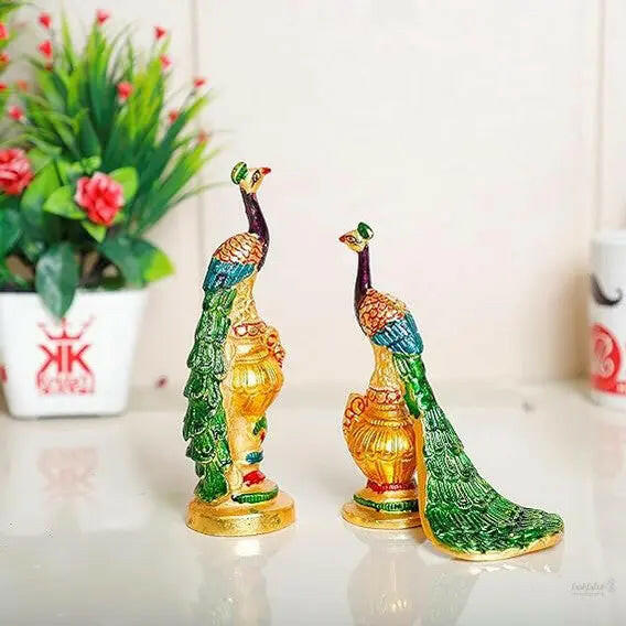 Fashtales handicrafts Metal Peacock Statue Multicolor Couple Pair Decorative Showpiece for Living Room Bedroom Home Office Decor Figurines Idol Murti Sculpture for Decoration & Gifting