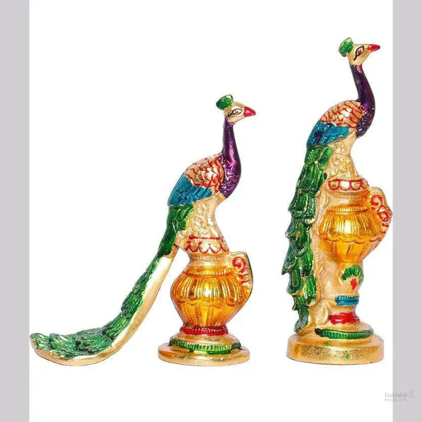 Fashtales handicrafts Metal Peacock Statue Multicolor Couple Pair Decorative Showpiece for Living Room Bedroom Home Office Decor Figurines Idol Murti Sculpture for Decoration & Gifting