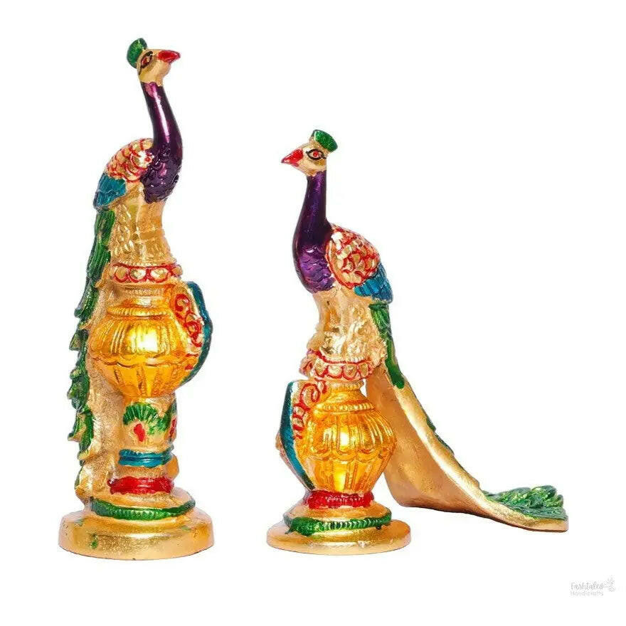 Fashtales handicrafts Metal Peacock Statue Multicolor Couple Pair Decorative Showpiece for Living Room Bedroom Home Office Decor Figurines Idol Murti Sculpture for Decoration & Gifting