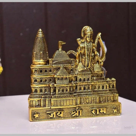 Fashtales Handicrafts Metal Shree Ram Mandir Architectural Model Prabu Shri Ram Janam Bhumi Ayodhya Showpiece for Home Decor, Office | Metal Showpiece - 22 X 21 Cm, Gold