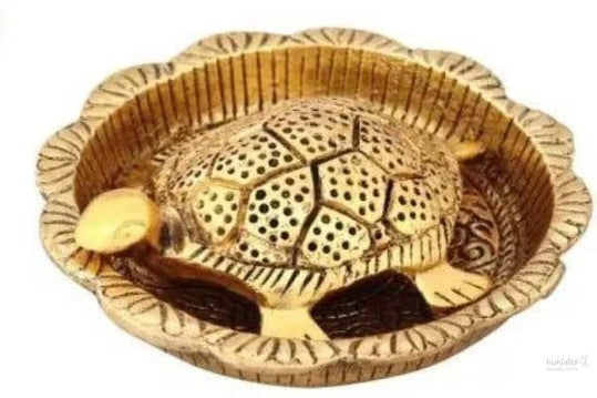 Metal tortoise flower plate idol for home/office/dining decor- 4.5cm, gold handmade