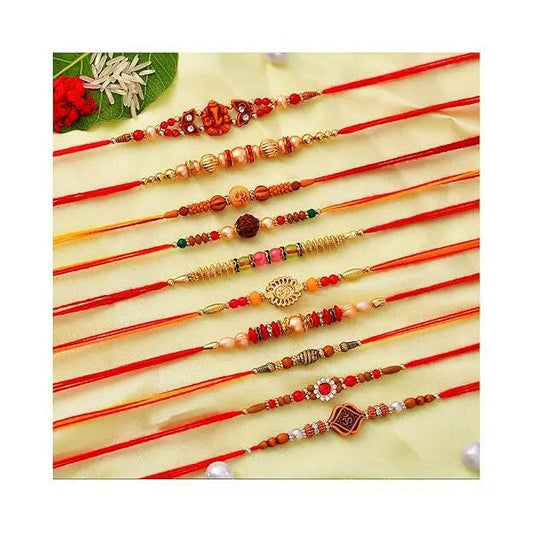 Fashtales Handicrafts Multicolor Combo of 10 Rakhi Set for Men With Roli Chawal Best Wishes Greeting Card Rakhi for Brother