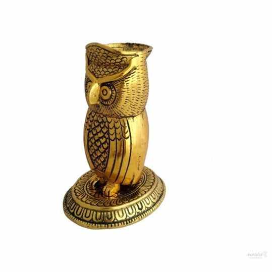 Owl Pen Holder Metal for home/office/children Decorative Showpiece- 13.5cm (Gold) handmade