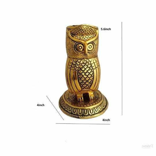 Owl Pen Holder Metal for home/office/children Decorative Showpiece- 13.5cm (Gold) handmade