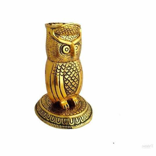 Owl Pen Holder Metal for home/office/children Decorative Showpiece- 13.5cm (Gold) handmade