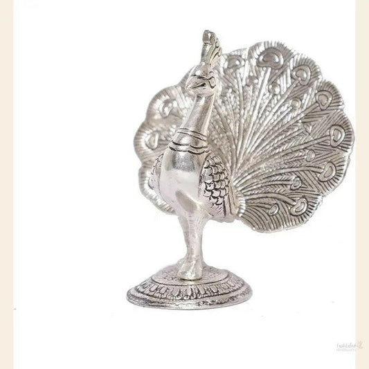 Fashtales Handicrafts Peacock Metal Statue,Silver Plated Peacock Showpiece Idol for Home Decorative Feng Shui As Table Top Figurine for Living Room,Office,Bedroom,Decorative & Animal Gifting Item