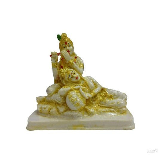 Polyresin lord radha krishna statue, 6 inches, Cream, for home temple office gifts- handmade