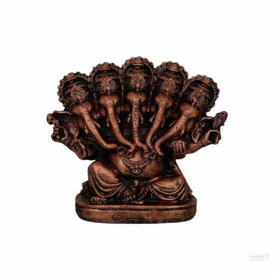 Polyresin panchmukhi ganesha idol statue for home temple car dashboard Office- handmade 5 In , Copper