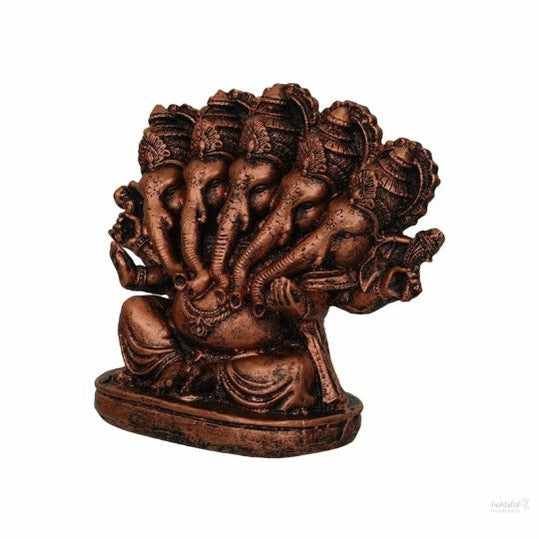 Polyresin panchmukhi ganesha idol statue for home temple car dashboard Office- handmade 5 In , Copper