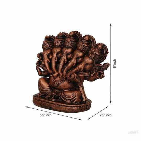 Polyresin panchmukhi ganesha idol statue for home temple car dashboard Office- handmade 5 In , Copper