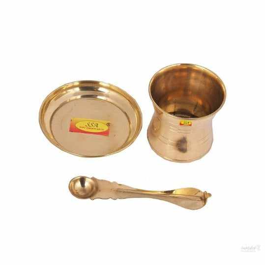 Pure Brass Puja Patra | Punch Patra | Jal Patra with Plate & Achmani Spoon Set for Poojan Purpose.